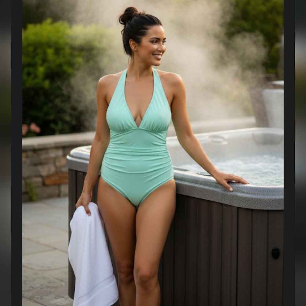 ❤️5/$25 Mint Green Halter One-Piece Swimsuit